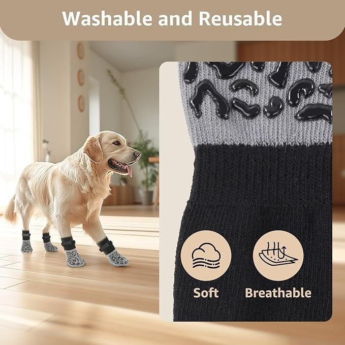 Non-Slip Dog Boots for Senior & Arthritic Dogs – Hardwood Floor Traction (Set of 4)